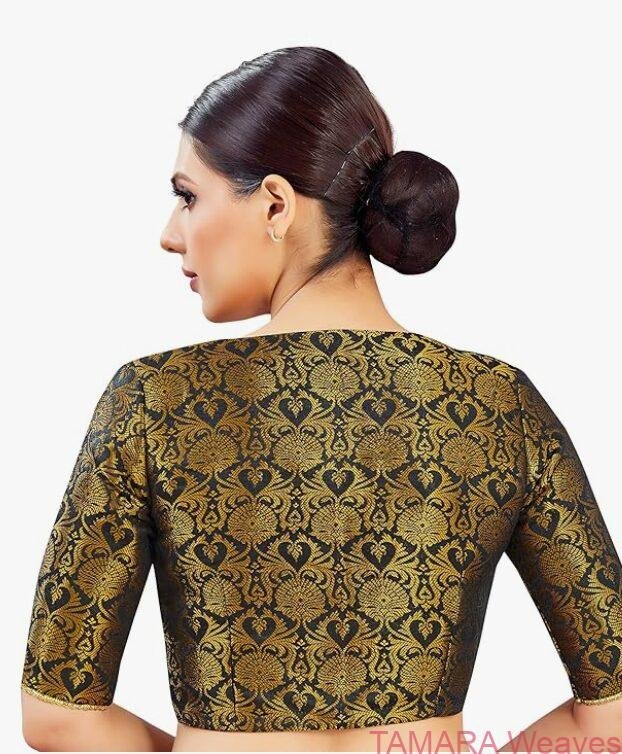 Brocade Ready to wear Saree Blouse - Black - Image 3