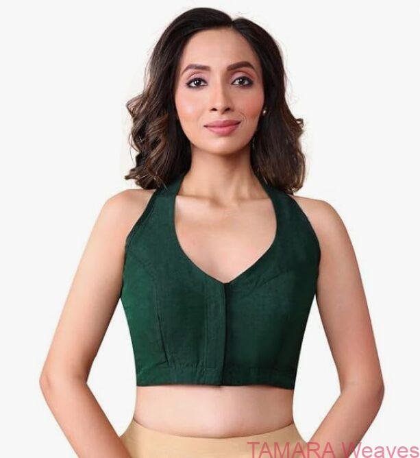 Halter Neck Sleeveless Ready to wear Saree Blouse - Bottle Green Australia
