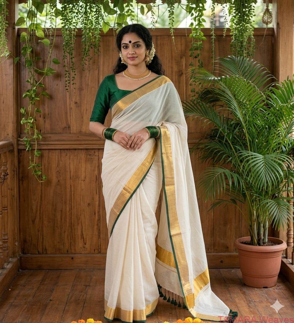 Ivory and green festive mul cotton saree - April 2026 second week delivery - JHANVI