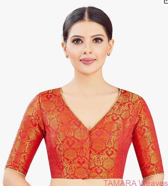 Brocade Ready to wear Saree Blouse - Orange