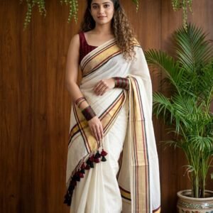 Kerala Handloom replica 120-count mul cotton kasavu sari - Delivery second week of April 2026