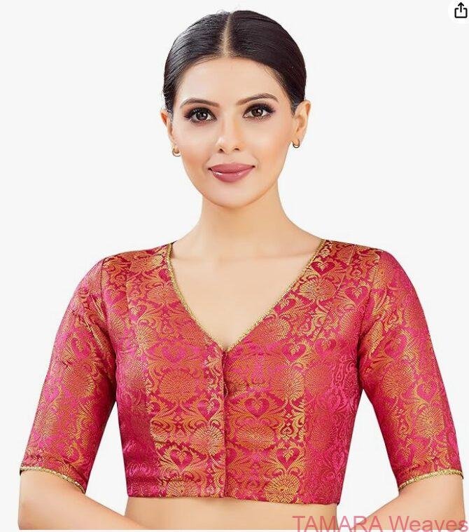 Brocade Ready to wear Saree Blouse - Pink