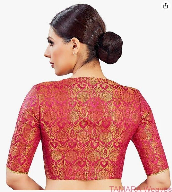 Brocade Ready to wear Saree Blouse - Pink - Image 3