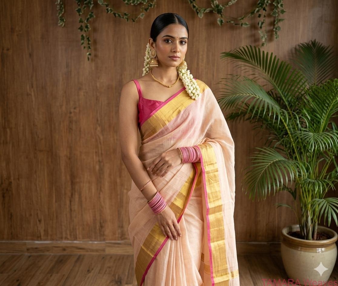 Festive Hot Pink Kara Mul Cotton Saree - Delivery second week of April