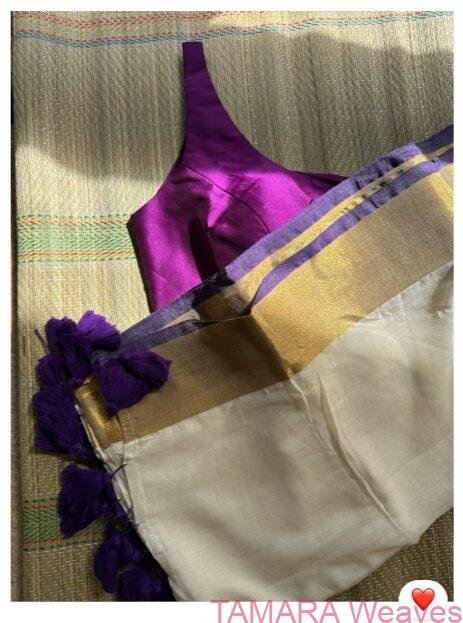 Violet Kara Kasavu Mul Cotton Saree in Australia