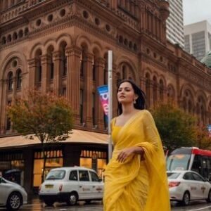 Sequin Mul Cotton Saree in Australia - Haldi Yellow with small zari border