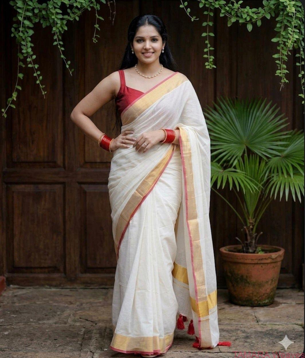 Manju Warrier inspired kasavu and red kara mul cotton saree - April 2026 second week only - Image 3