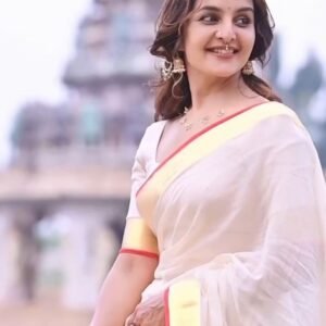 Manju Warrier inspired kasavu and red kara mul cotton saree - April 2026 second week only