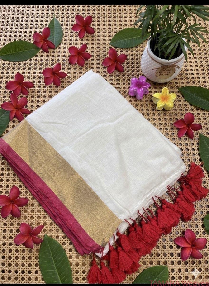 Manju Warrier inspired kasavu and red kara mul cotton saree - April 2026 second week only - Image 2