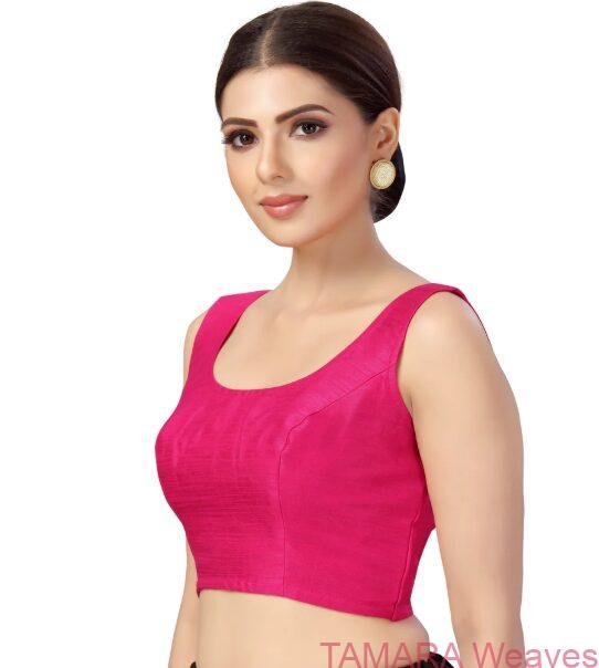 Sleeveless Ready to wear Saree Blouse - Hot Pink Barbie Colour