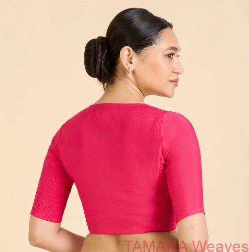 Stretchable Ready to wear Saree Blouse - Rani Pink - Image 3