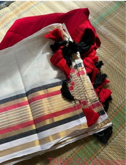 Kerala Handloom replica 120-count mul cotton kasavu sari - Delivery second week of April 2026