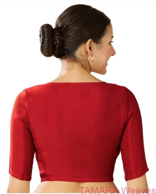 Stretchable Ready to wear Saree Blouse - Chilli Red - Image 4