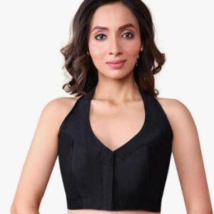 Halter Neck Sleeveless Ready to wear Saree Blouse - Black plain Australia