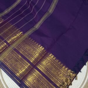 Deep violet monotone Kanchi Cotton Saree - rettapettu border - in Australia
