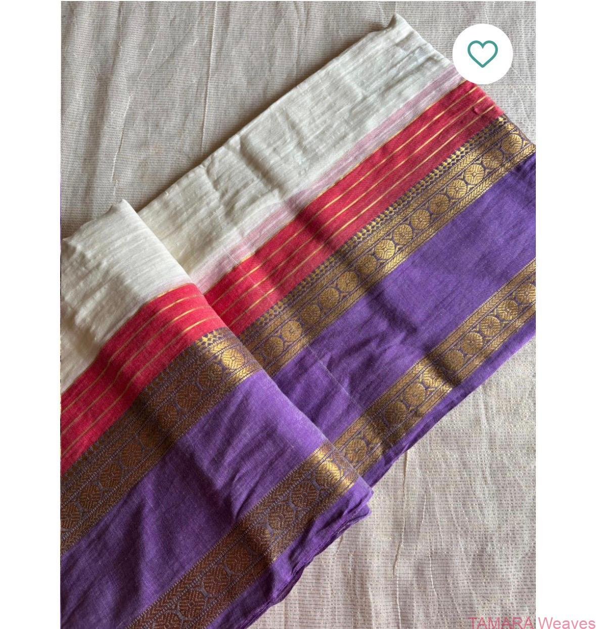 Kanchi border mul cotton saree - violet and red kasavu - April 2026 second week delivery - Image 2
