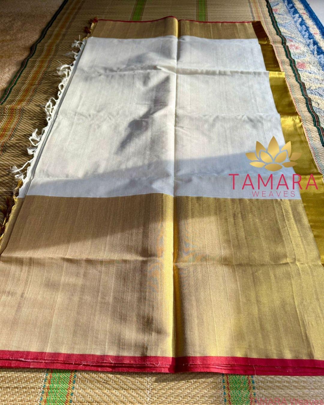 Tamara presents Nyla Usha wide border saree 7 x 14 inch kara in red and gold pure handloom kuthampully saree= NYLA - Image 5