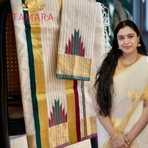Tamara Premium handloom temple set saree with Maroon and Green in Australia- SAMYUKTHA- With Blouse piece