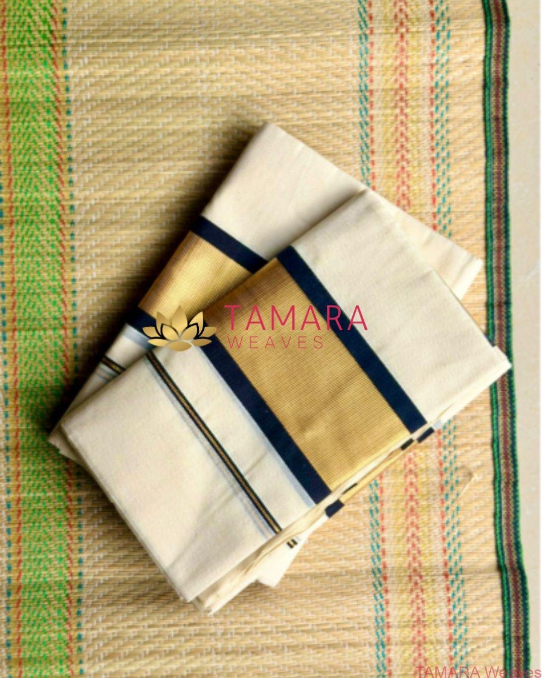 Black kara and gold kasavu set mundu Tamara Weaves Australia - Image 3