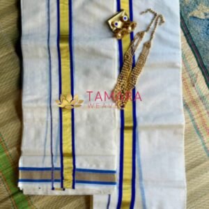 Royal Blue kara and gold kasavu set mundu in Australia