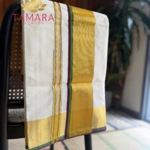 Kaapi with green Kara - pure handloom Kerala Set Saree in Australia