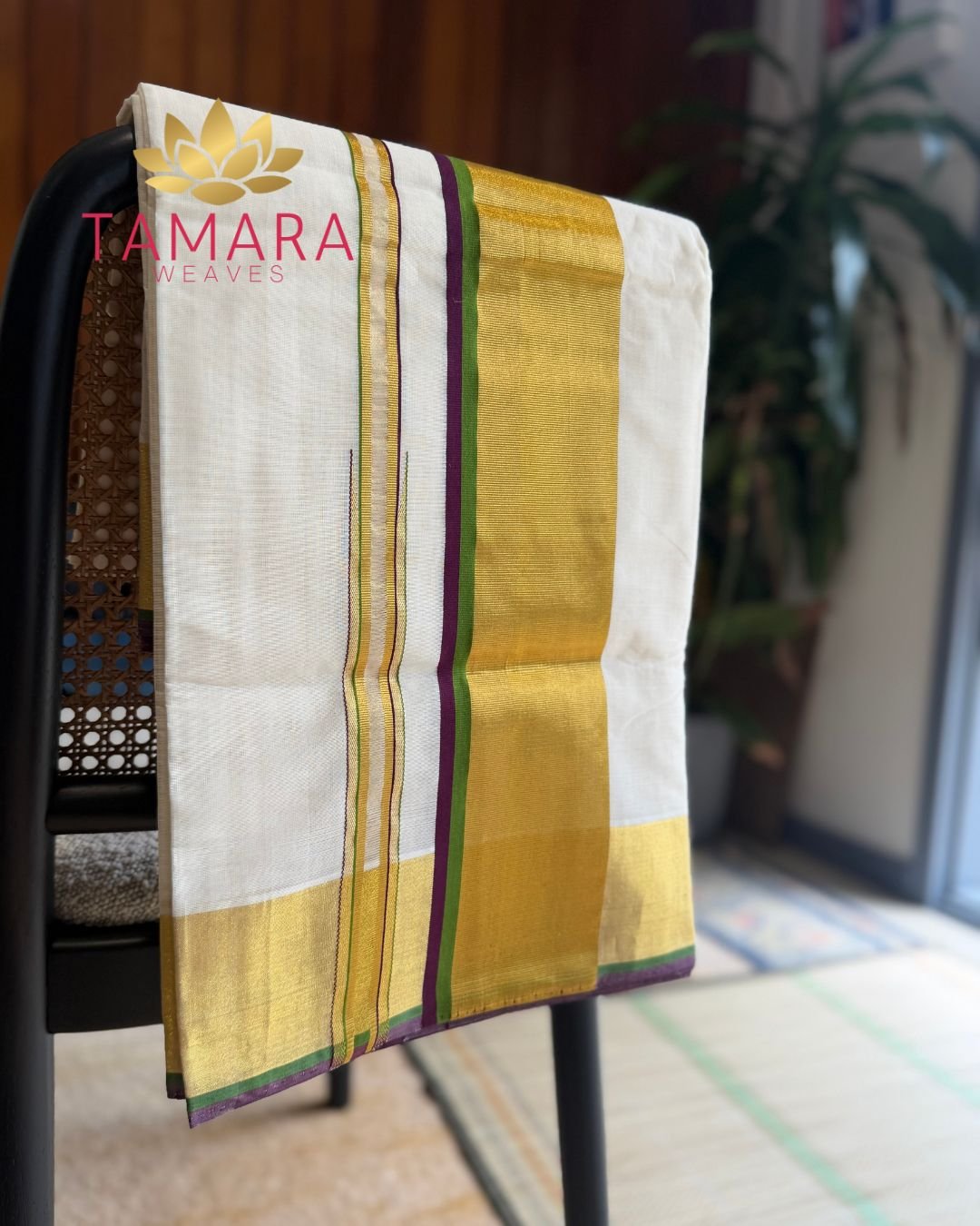 Kaapi with green Kara - pure handloom Kerala Set Saree in Australia