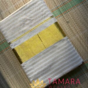 GSTRIPE Handloom look gold stripes Kerala cotton set saree -Premium quality Powerloom