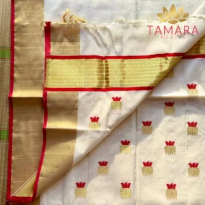 Tamara premium handloom lotus motif cotton saree - red