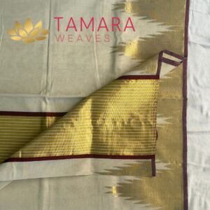 Tamara presents pure handloom golden temple tissue kasavu saree in Maroon in Australia- MEENU