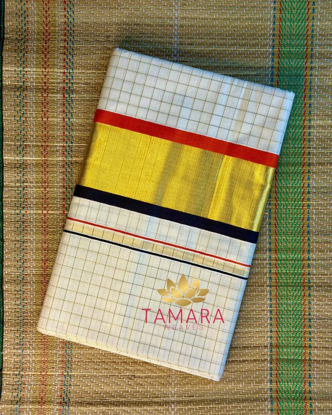 RBCHECK Kerala Kasavu Cotton Saree – Red & Black Kara with Gold Zari checks in Australia