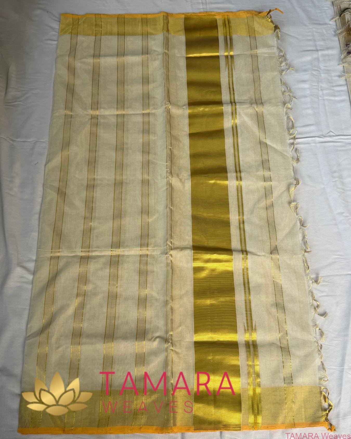 Tamara pure Premium handloom tissue saree with golden stripe saree wedding style- APARNA inspired - Image 2