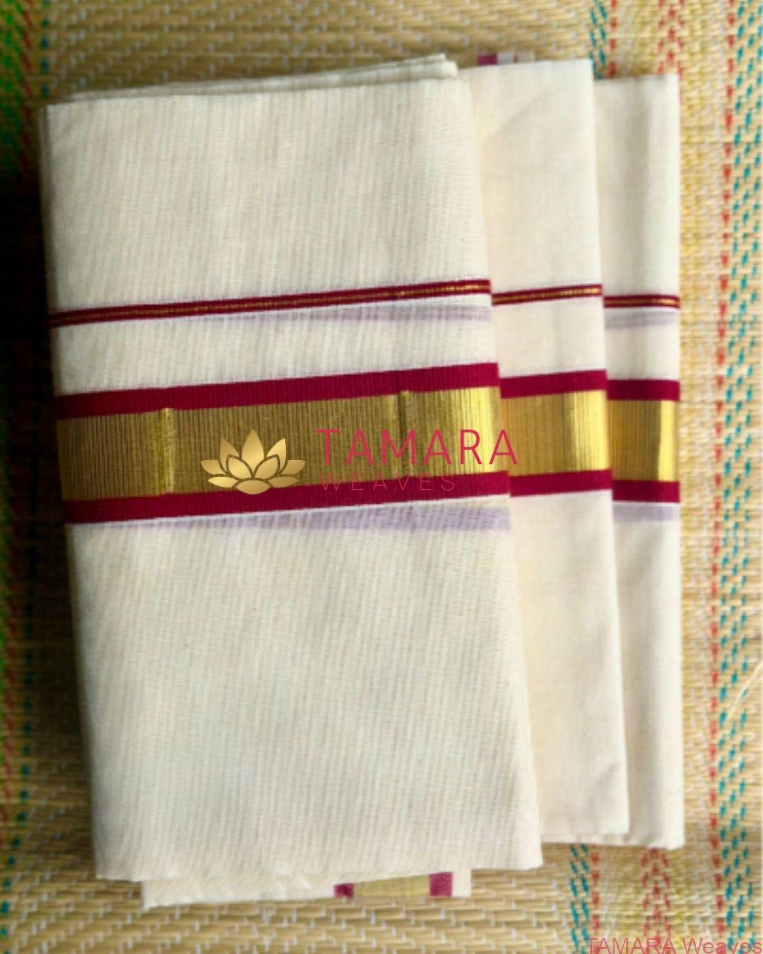 Dark red kara and gold kasavu set mundu in Australia - Actor Anusree inspired - Image 4