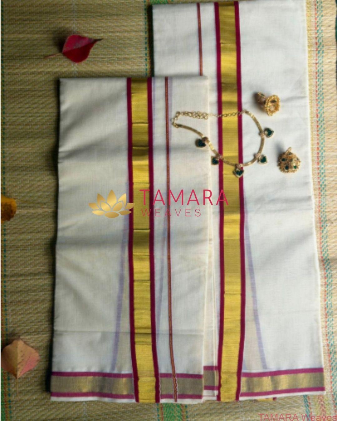 Dark red kara and gold kasavu set mundu in Australia - Actor Anusree inspired - Image 5