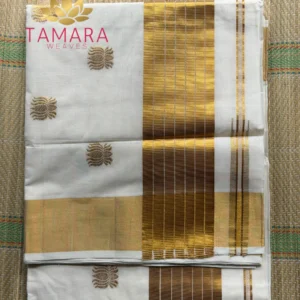 Tamara Premium handloom lotus motif cotton saree - KAMALA Gold Lotus