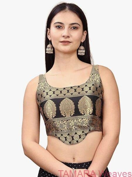 Tamara Multicolour Premium Brocade Corset Crop Top with sequin tissue skirt Lehenga Set in Australia - Image 12