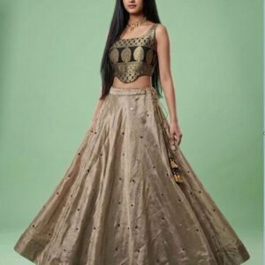 BLACK Premium Brocade Corset Crop Top with sequin tissue skirt Lehenga Set in Australia