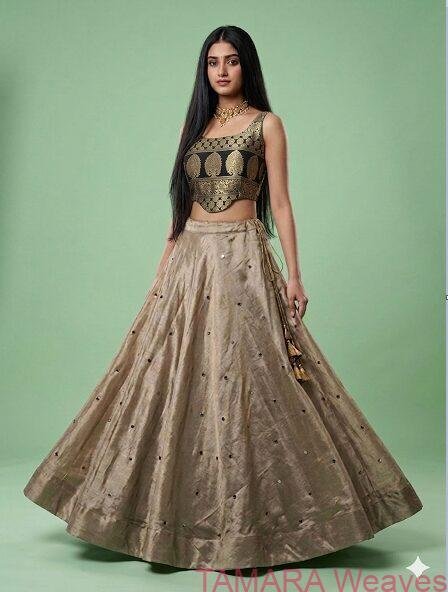 BLACK Premium Brocade Corset Crop Top with sequin tissue skirt Lehenga Set in Australia
