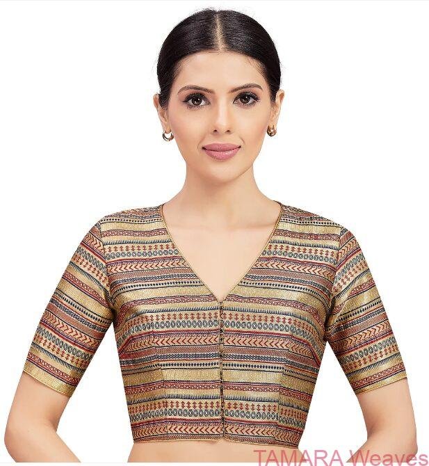 Brocade Ready to wear Saree Blouse - Gold- in Australia