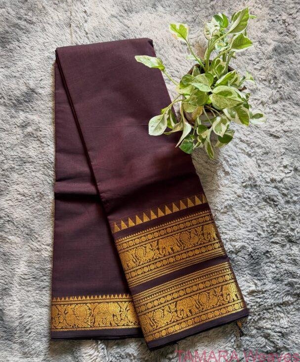 Kanchi Cotton Half Saree in Australia- COFFEE BROWN Monotone dhavani - Image 4