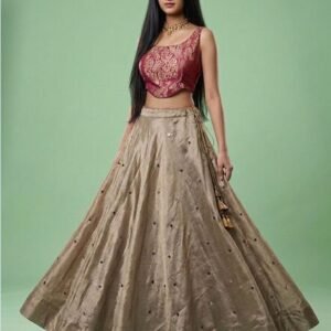 MAGENTA Premium Brocade Corset Crop Top with sequin tissue skirt Lehenga Set in Australia