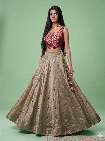 MAGENTA Premium Brocade Corset Crop Top with sequin tissue skirt Lehenga Set in Australia