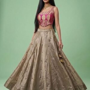 PINK Premium Brocade Corset Crop Top with sequin tissue skirt Lehenga Set in Australia