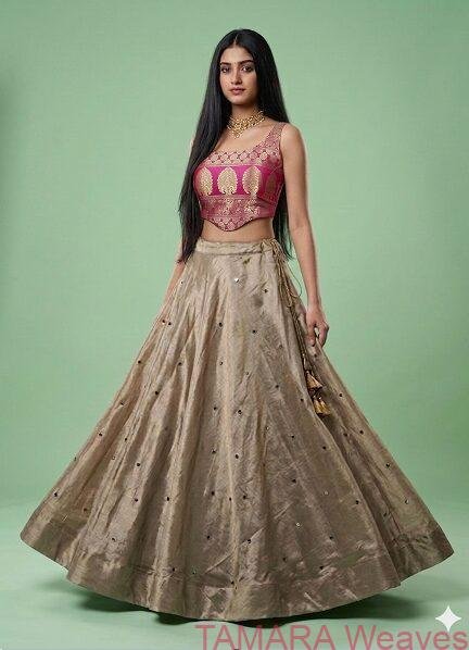 PINK Premium Brocade Corset Crop Top with sequin tissue skirt Lehenga Set in Australia