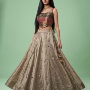 Tamara Multicolour Premium Brocade Corset Crop Top with sequin tissue skirt Lehenga Set in Australia