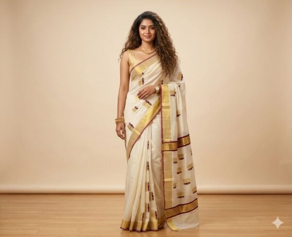 Tamara Lotus Kerala Set Saree - premium powerloom in Australia