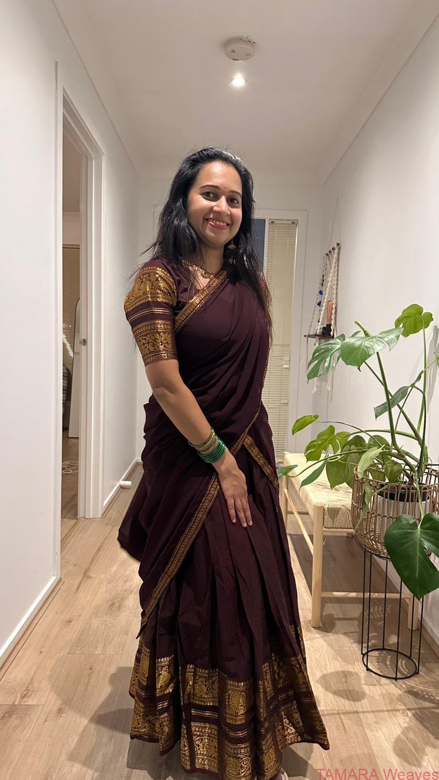 Kanchi Cotton Half Saree in Australia- COFFEE BROWN Monotone dhavani