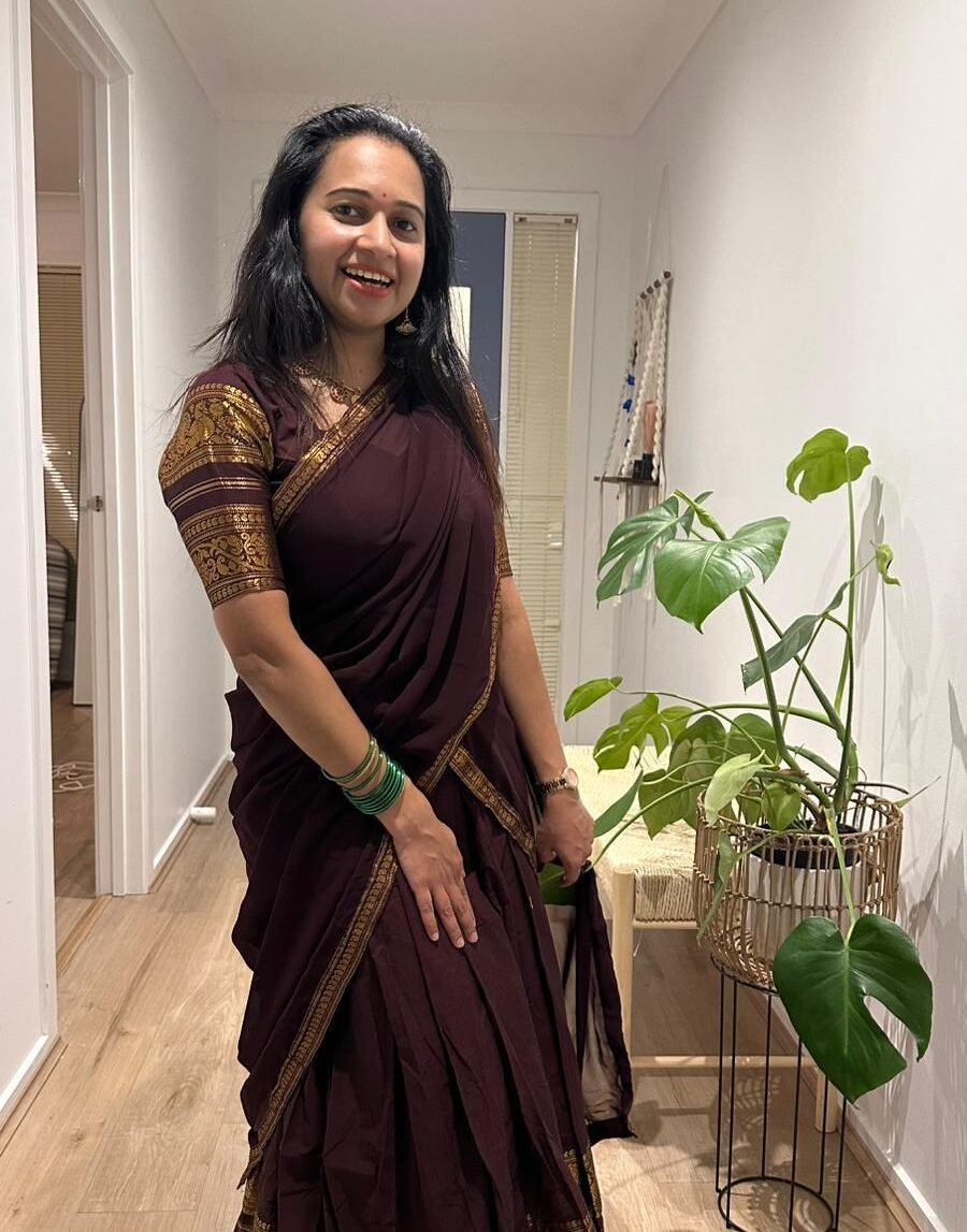 Kanchi Cotton PREORDER ITEM Half Saree in Australia- COFFEE BROWN Monotone dhavani - Image 2