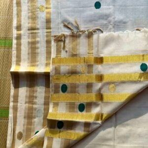 Tamara presents Premium Kerala handloom polka dot saree with dark green and Gold in Australia