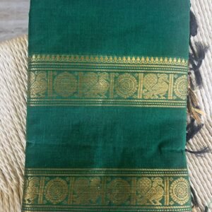 Bottle Green Kanchi Cotton Saree- with Gap border in gold in Australia