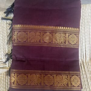 Coffee Brown Kanchi Cotton Saree- with Gap border in gold in Australia